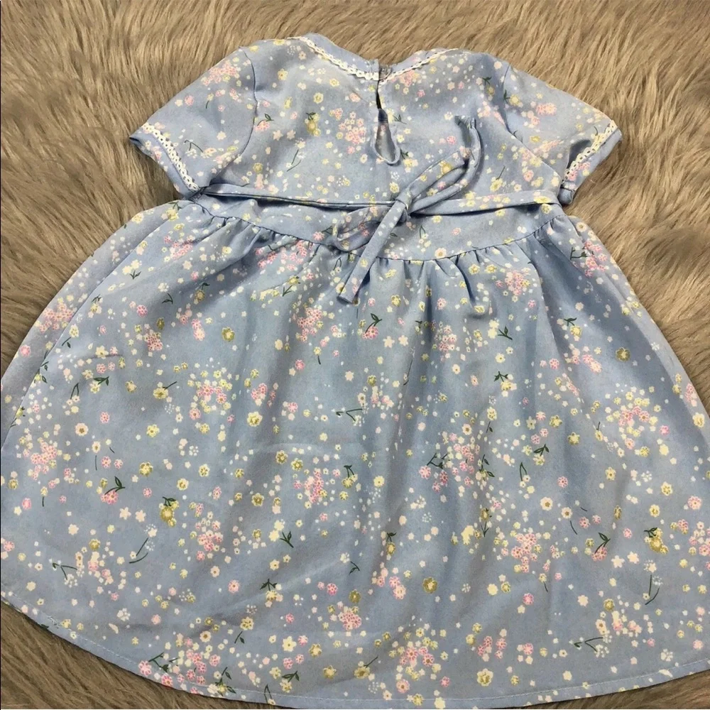 Vintage Toddler Girls Blue Floral Tie Back 90s Dress